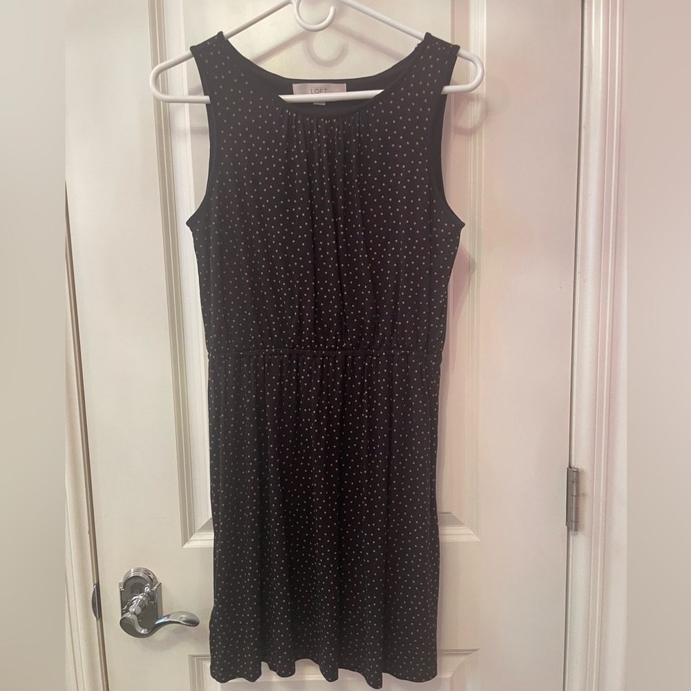 Loft Black and Gold Polkadot Dress